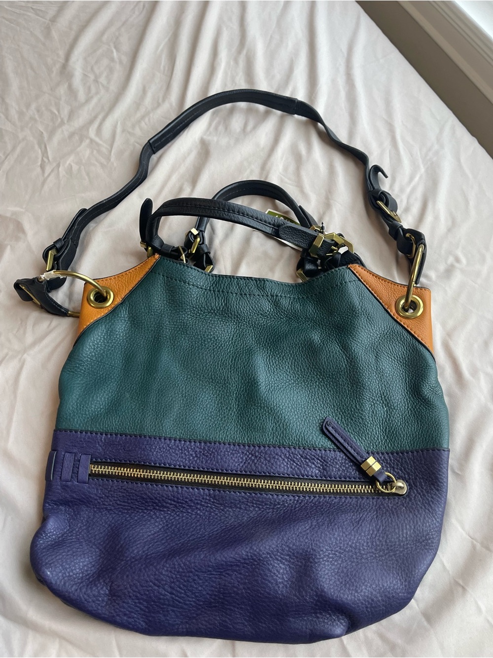 orYANY Teal, Purple & Tan Leather Shoulder Bag
